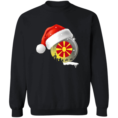 Christmas North Macedonia Flag With Santa Hat North Macedonian Root Proud Souvenir Crewneck Pullover Sweatshirt