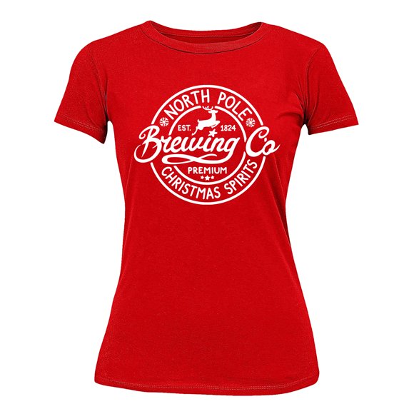 Christmas North Pole Brewing Co Christmas Spirits Shirt Women's T-shirt For Women, 3XL, Red