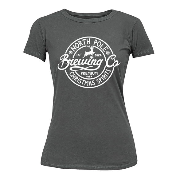 Christmas North Pole Brewing Co Christmas Spirits Shirt Women's T-shirt For Women, XL, Charcoal