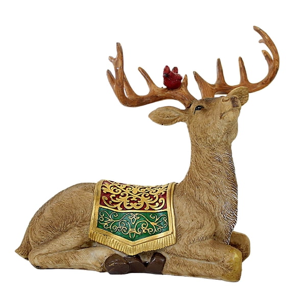 Christmas North Pole Reindeer Figurine Polyresin Cardinal Antlers Tc00567