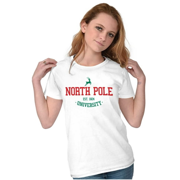 Christmas North Pole University Womens Slim Fit Graphic Tee Brisco Brands L