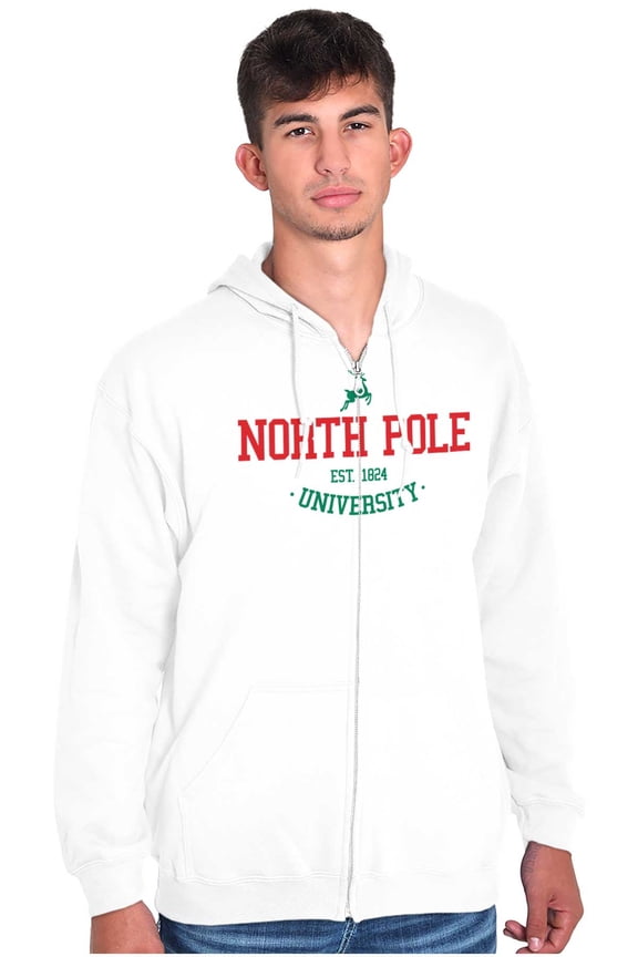 Christmas North Pole University Zip Up Hoodie Mens Womens Brisco Brands L