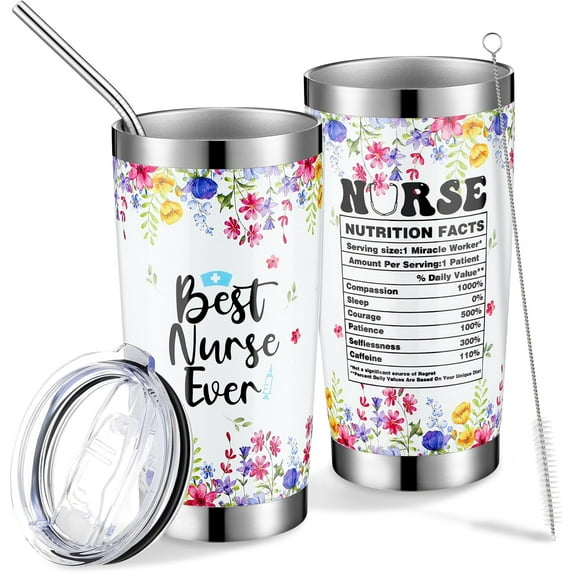 Christmas Nurse Gifts for Women Nurse Tumbler with Lid and Straw 20 oz Best Nurse Ever Coffee Cup Christmas Cup Gifts for Practitioner Medical Assistant Student Birthday (1pc)