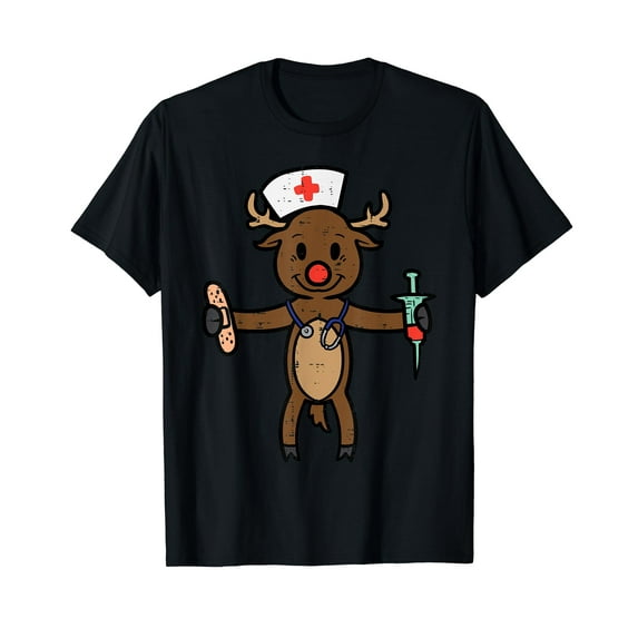Christmas Nurse Reindeer Funny Xmas Nursing Scrub Top T-Shirt