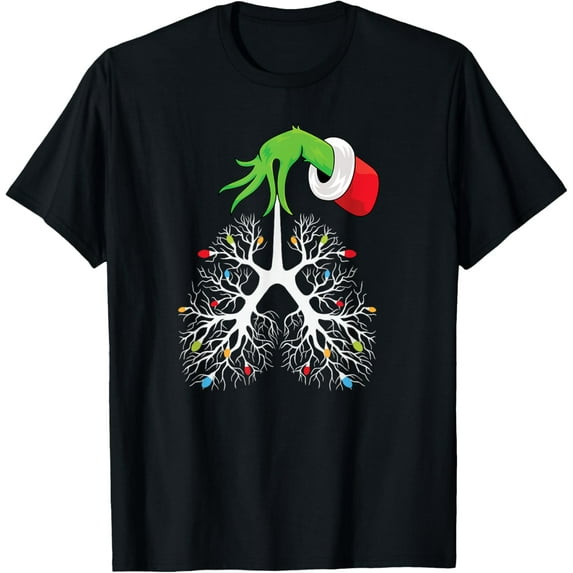 Christmas Nurse Respiratory Therapist Lung Lights FunnyX-mas T-Shirt100% pure cotton short-sleeved shirt for both men and women