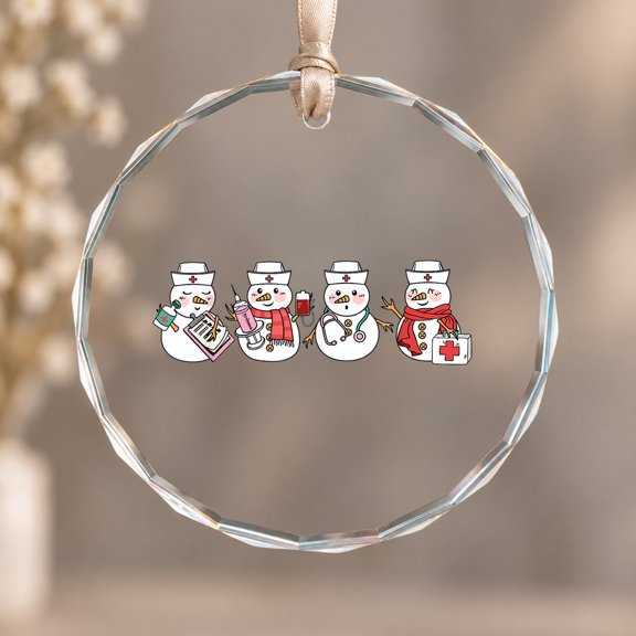 Christmas Nurse Snowman Medical Assistant ER ED RN Nicu Picu Theme Ornament, Party Decor, Circle Glass Ornament