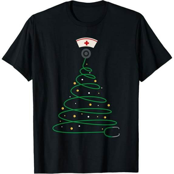 Christmas Nurse Stethoscope Xmas Nursing Scrub Top Women Men T-Shirt