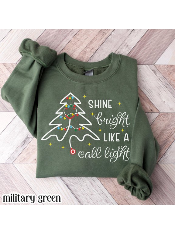 Christmas Nurse Sweatshirt, Shine Bright Like A Call Light Sweater, Stethoscope Xmas Nurse Tree Pullover