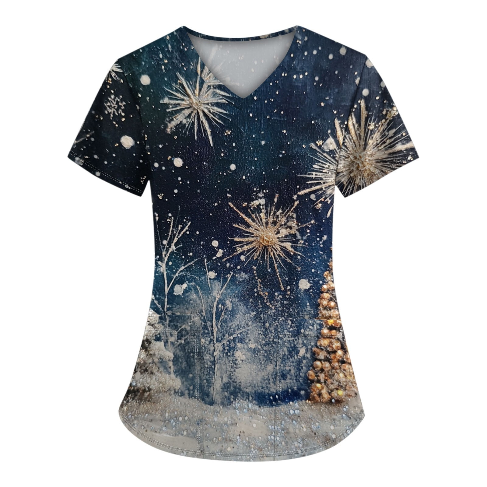 Christmas Nurse Uniforms for Women Xmas Snowflake Print Shirts Short