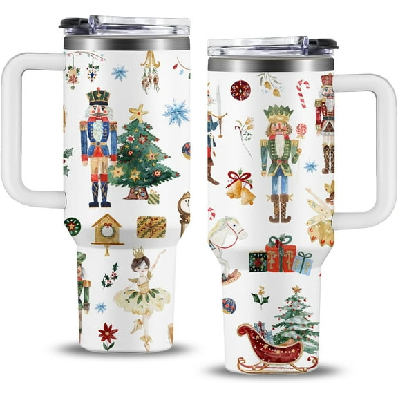 Christmas Nutcracker 40oz Tumbler with Handle and Straw, Nutcracker Gifts for Christmas Travel Mug, Nutcracker Ballet Gifts for Girl, Nutcracker Themed Mouse Soldier Gift for Holiday New Year
