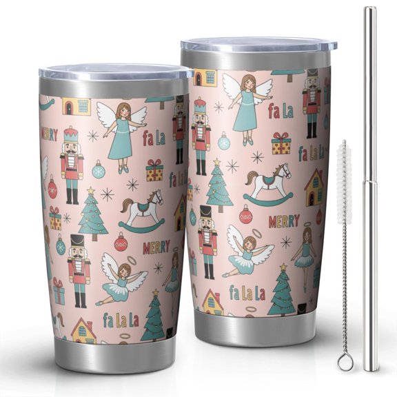 Christmas Nutcracker Angel Toy Pattern Car Tumbler 1 Pack, Vacuum Insulated Insulated Drink Cup Durable Gifts Ideas for Birthday Holiday Party