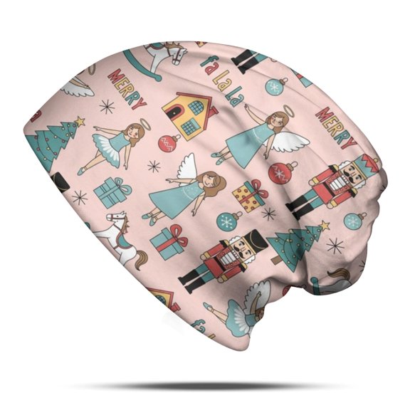 Christmas Nutcracker Angel Toy Pattern Slouchy Beanie Hat, Warm Winter Beanie with Stretchy Fabric & Soft Texture, Heat Retaining Gifts for Unisex Men Women