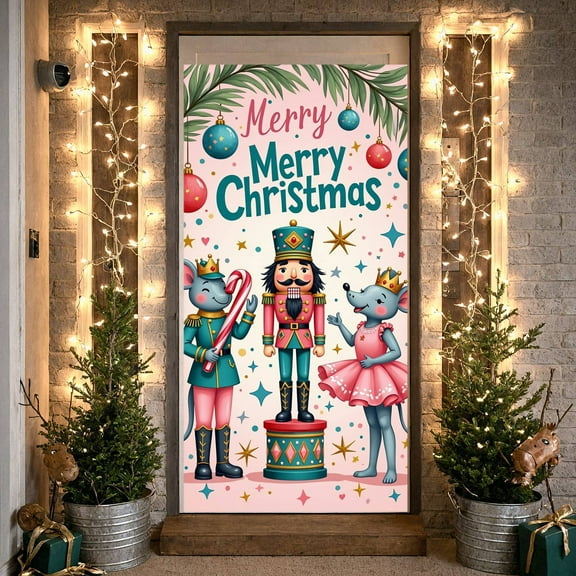 Christmas Nutcracker Backdrop 6x3ft, Merry Christmas Photo Background Banner with Mouse Dancer and Tree Decorations, Xmas Party Wall Decor for Kids and Adults
