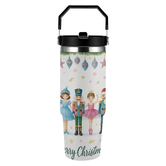 Christmas Nutcracker Ballet Dance & Theater Lovers 30 oz Stainless Steel Tumbler with Handle， Insulated Travel Coffee Mugs Cup Gifts for Men Women Kids