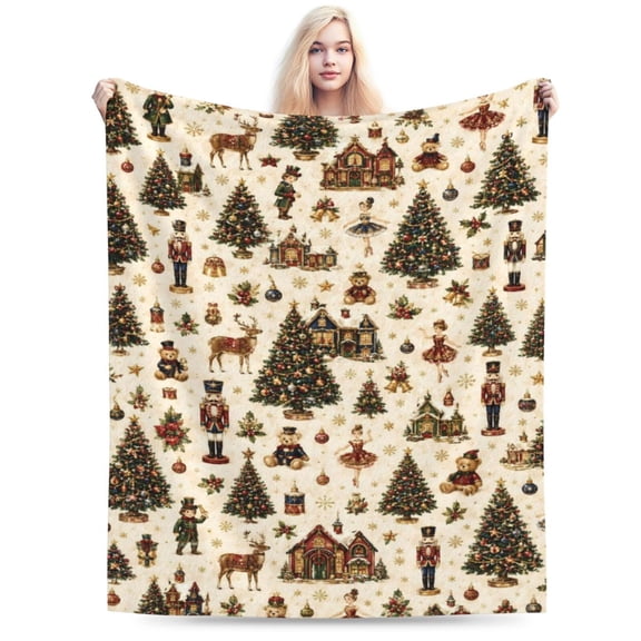 Christmas Nutcracker Blanket Gift Throw Blanket Cozy Soft Vintage Holiday Pattern Home Decor Gift for Family 50x40