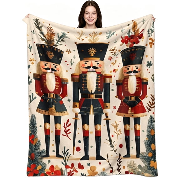 Christmas Nutcracker Boho Holiday Print, Soft Cozy Warm Flannel Fleece, Festive, Throw Blanket, Comfortable, Xmas, for Sofa Bed Couch All Season Holiday Gift