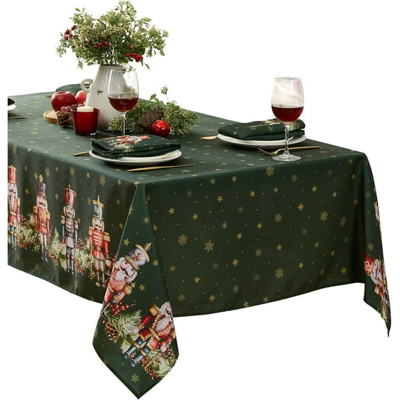 Christmas Nutcracker Border 60 x 102 Inch Rectangle Fabric Tablecloth, Hunter Green Holiday Table Cover for Dinner Party and Banquet