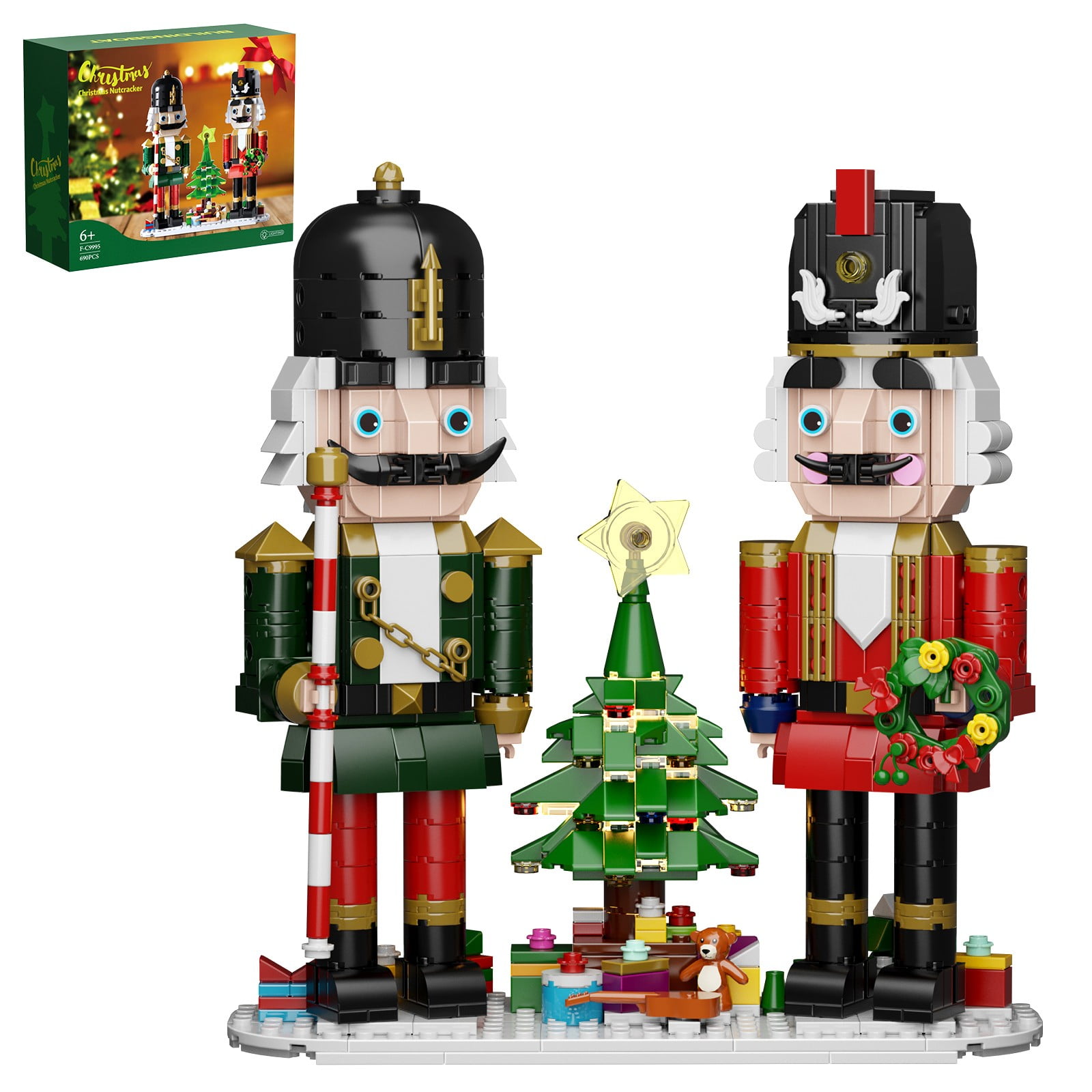Christmas Nutcracker Building Blocks Set Festivals Decorative Building Sets with Lighting Christmas Tree Best Festival Gift for Child (690 Pcs)