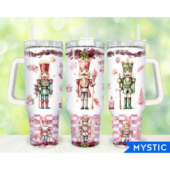 Christmas Nutcracker Design 40oz Tumbler With Handle, Holiday Nutcracker Stainless Steel Insulated Travel Cup, Gift for Fans