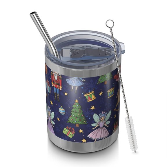 Christmas Nutcracker Fairy Toy Pattern Wide Mouth Tumbler 1 Pack, Vacuum Insulated Short Beverage Tumbler Sweat-free Exterior Gifts Ideas for Teens Adults Office Workers Teachers