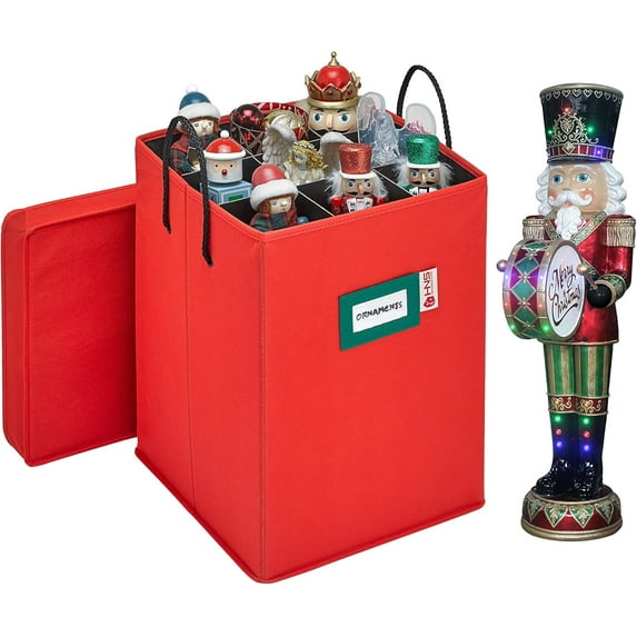 Christmas Nutcracker and Figurine Collectible Storage Box - Stores Up to 9 - 16-inch Tall Nutcrackers, Ornaments, and More - Holiday Decor Protective Organizer Container with Adjustable Dividers