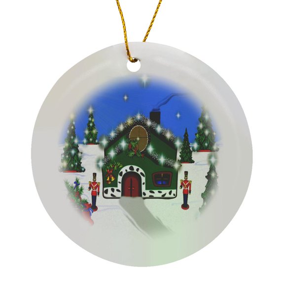 3drose, Christmas Nutcracker House, Circle Porcelain Ornament