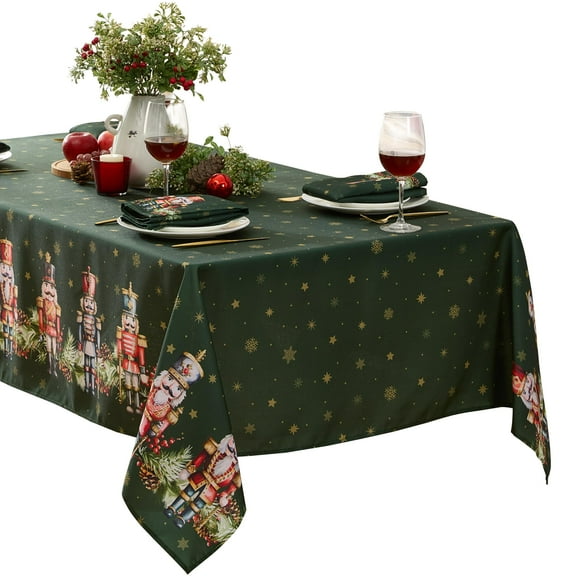 Christmas Nutcracker Hunter Green Border 60 x 120 inch Rectangle Fabric Dinner Tablecloth