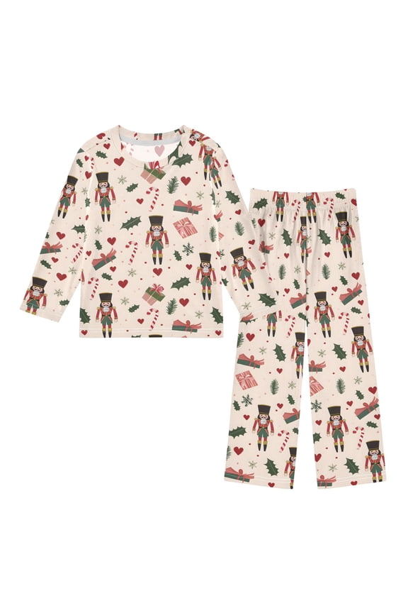 Christmas Nutcracker Leave Heart Snowflake Cozy Soft Long Sleeves Top and Pants 2 Piece Cool Pjs Pajamas Set Sleepwear Size 3-11Y