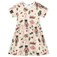 thumbnail image 1 of Christmas Nutcracker Leave Heart Snowflake Short Sleeve Dress A-Line Cute Midi Casual Sundress 2-8 Years, 1 of 6