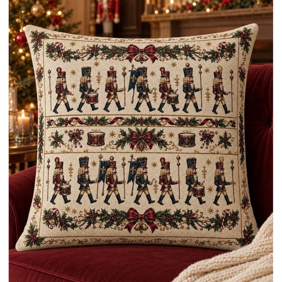 Christmas Nutcracker March Woven Pillow, 17 x 18 in, Double-Sided, Red