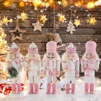 Christmas Nutcracker Ornaments 5pcs Christmas Wooden Hanging Nutcrackers Pink Nutcrackers Soldier for Xmas Tree Decor