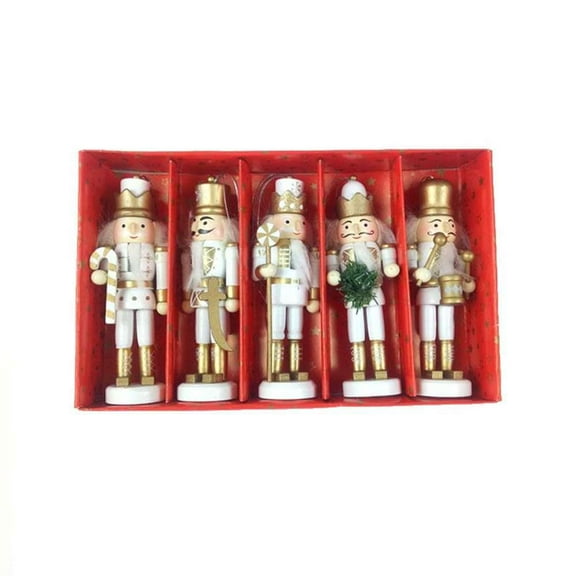 Christmas Nutcracker Ornaments Set, 5PCS Wooden Nutcracker Figurines Hanging Decorations - for Christmas Tree Figures Puppet Toy Gifts