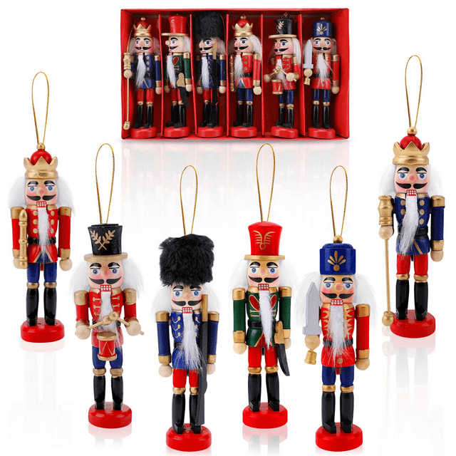 Christmas Nutcracker Ornaments Set of 6, Wooden Nutcracker Christmas