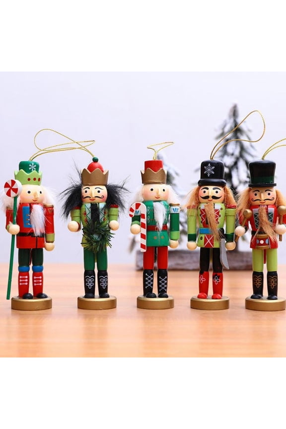 Christmas Nutcracker Ornaments Set Wooden Nutcrackers Hanging Decorations for Christmas Tree Figures Puppet Toy Gifts (5", Set of 5pcs)