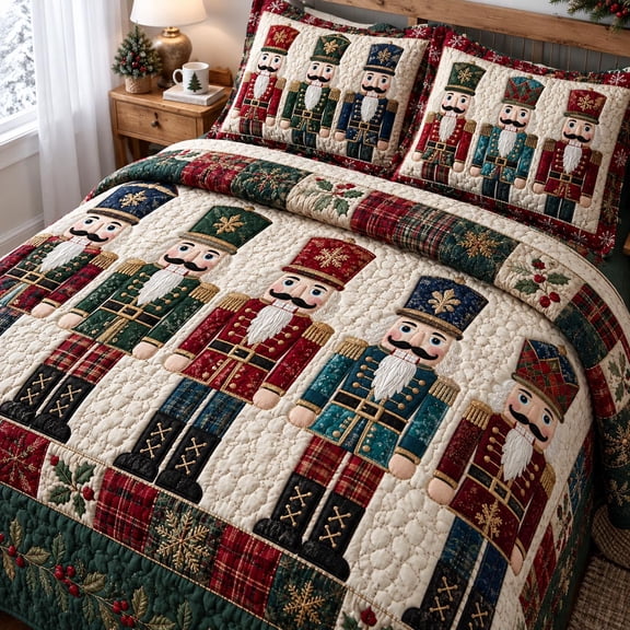 Christmas Nutcracker Parade 3-Piece Quilted Bedding Set