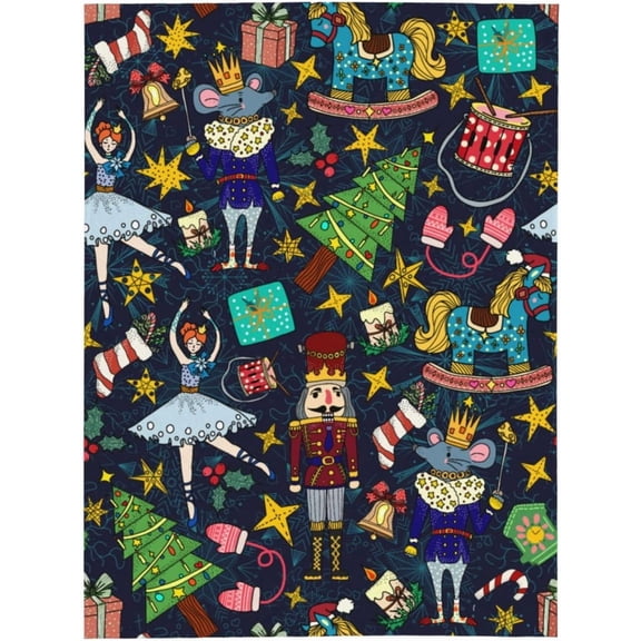 Christmas Nutcracker Pattern Flannel Throw Blanket 50" x 60", Soft Holiday Gift for Kids and Girls