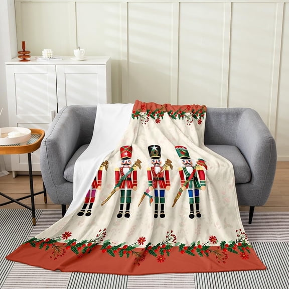 Christmas Nutcracker Plush Throw Blanket for Couch Sofa Bed