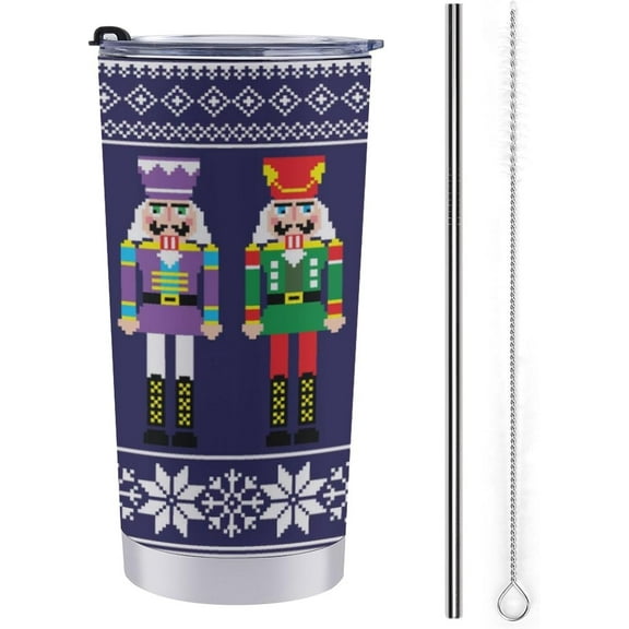 Christmas Nutcracker Purple 20oz Travel Tumbler Winter Snow Insulated Water Cup with Spill-proof Lid Cup Holder Friendly Stainless Steel Double Wall Vacuum Mug Hot Cold Drinks for Car Travel
