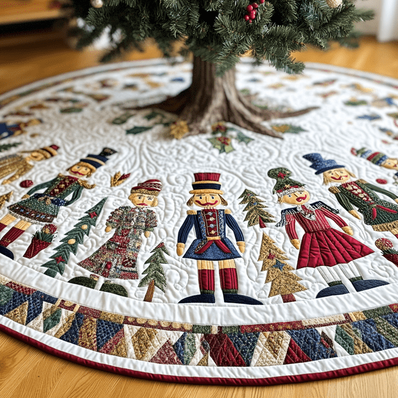 Christmas Nutcracker Quilted Tree Skirt, Christmas Tree Skirt, Holiday Tree Skirt, Christmas Tree Collar Cover, Christmas Gift BTO0151
