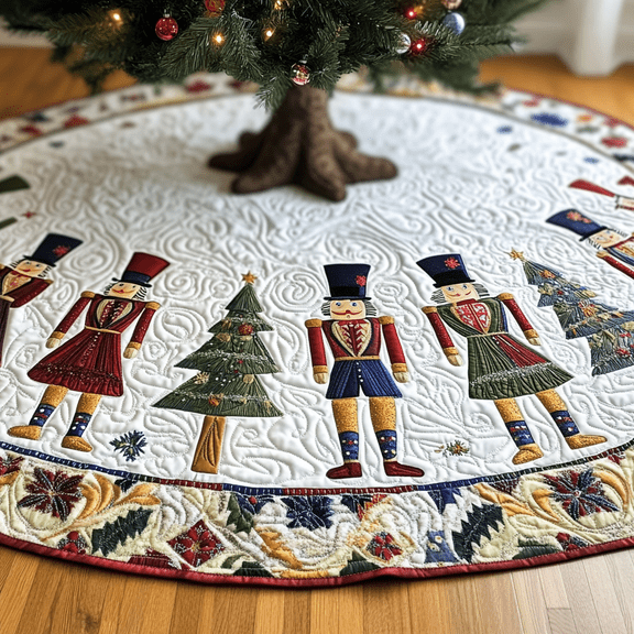 Christmas Nutcracker Quilted Tree Skirt, Christmas Tree Skirt, Holiday Tree Skirt, Christmas Tree Collar Cover, Christmas Gift BTO0152