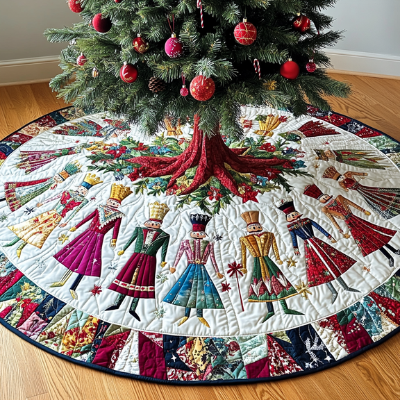 Christmas Nutcracker Quilted Tree Skirt, Christmas Tree Skirt, Holiday Tree Skirt, Christmas Tree Collar Cover, Christmas Gift BTO0694
