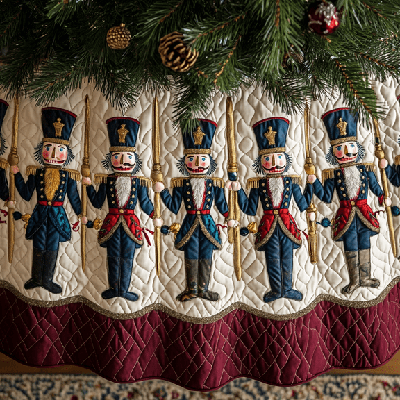 Christmas Nutcracker Quilted Tree Skirt, Christmas Tree Skirt, Holiday Tree Skirt, Christmas Tree Collar Cover, Christmas Gift BTO070920260501