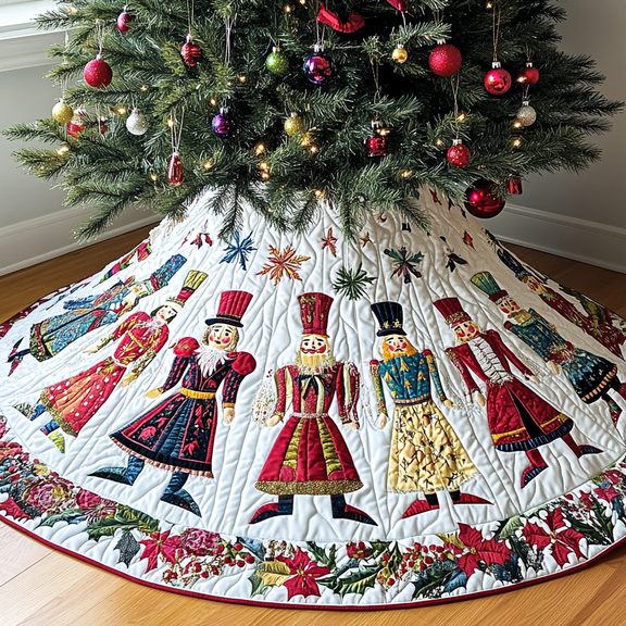 Christmas Nutcracker Quilted Tree Skirt, Christmas Tree Skirt, Holiday Tree Skirt, Christmas Tree Collar Cover, Christmas Gift BTO0969