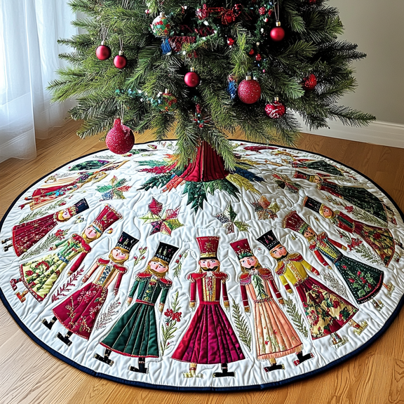Christmas Nutcracker Quilted Tree Skirt, Christmas Tree Skirt, Holiday Tree Skirt, Christmas Tree Collar Cover, Christmas Gift BTO0970