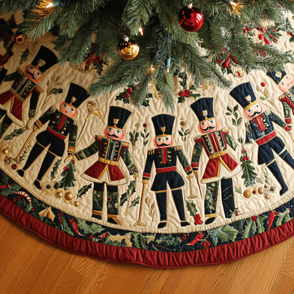Christmas Nutcracker Quilted Tree Skirt, Christmas Tree Skirt, Holiday Tree Skirt, Christmas Tree Collar Cover, Christmas Gift BTO1029