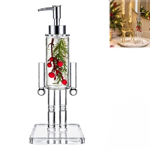 Christmas Nutcracker Soap Dispenser, Acrylic Clear Hand Wash Liquid Bottle, Lotion Pump with Visible Remaining