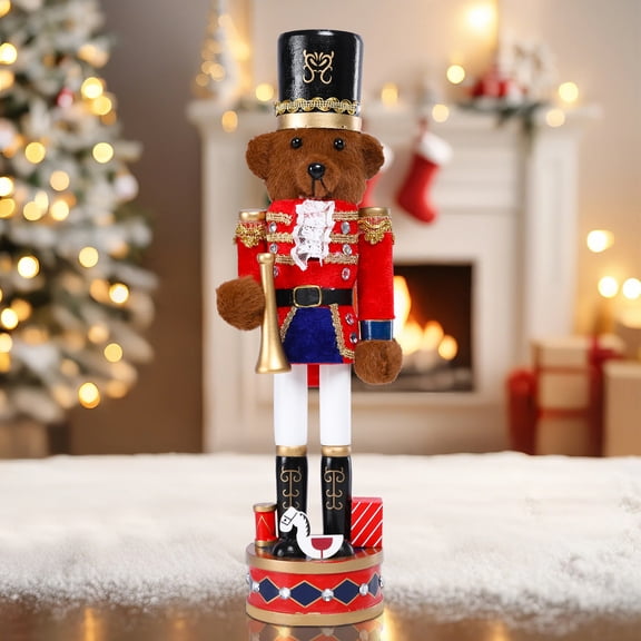 Christmas Nutcracker-Teddy Bear Costume Traditional Wooden Bear Nutcracker Figures Bear Image Christmas Decoration Desktop Decoration