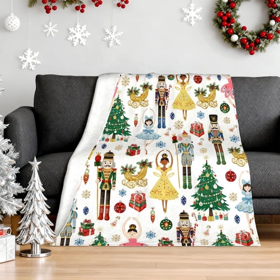 Christmas Nutcracker Throw Blanket for Couch Sofa Bed Fleece Soft Warm Holiday Decor