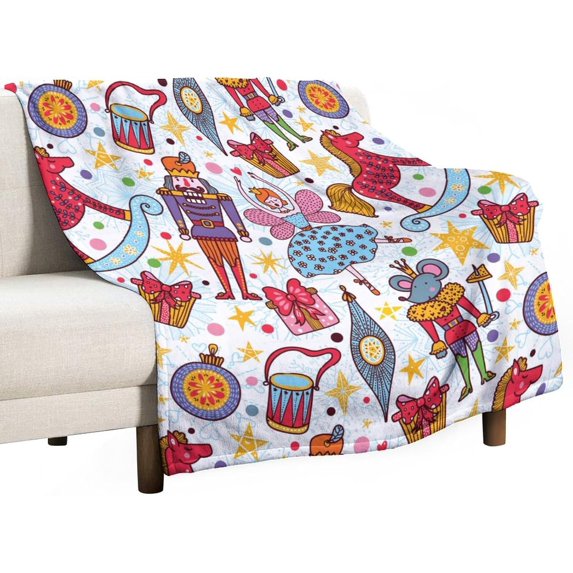 Christmas Nutcracker Tree Horse Flannel Fleece Throw Blanket Winter Xmas 50x60 Inches Soft Blanket for Couch,Cozy,Warm,Lightweight