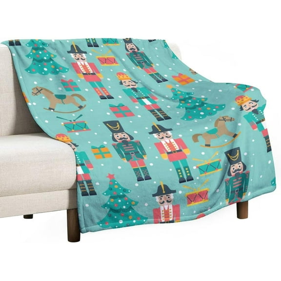 Christmas Nutcracker Tree Horse Flannel Fleece Throw Blanket Winter Xmas 50x60 Inches Soft Blanket for Couch,Cozy,Warm,Lightweight